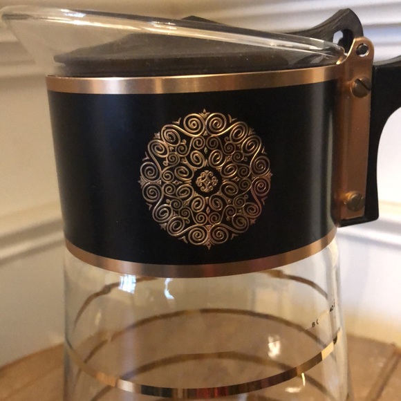 Vintage Mid Century Modern David Douglas Flameware Coffee Carafe Gold Striped - Picture 6 of 9